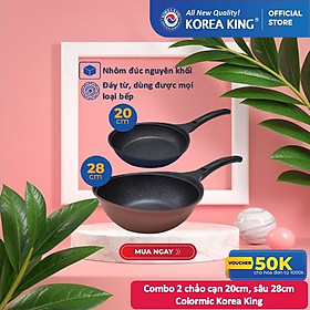 Combo 2 chảo sâu, cạn Colormic Korea King (1 chảo cạn 20cm và 01 chảo sâu 28 cm)-Hàng chính hãng