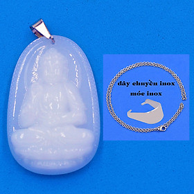Mặt Phật A di đà đá thạch anh trắng 3.6 cm kèm móc và dây chuyền inox, Mặt Phật bản mệnh