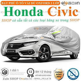 Bạt che phủ xe ô tô Honda Civic vải dù 3 lớp CAO CẤP BPXOT - OTOALO