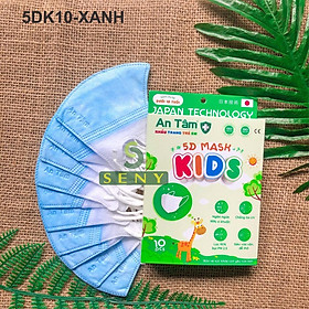 Combo 5 hộp khẩu trang 5d mask cho bé 4 - 8 tuổi kháng khuẩn thoải mái chính hãng An Tâm hộp gồm10 cái_x5AT5DC