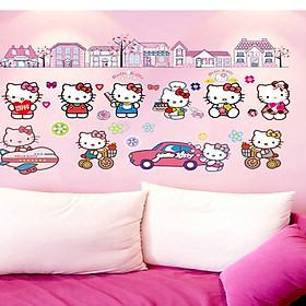 Decal dán tường cho bé hello kitty thành phố kitty ngộ nghĩnh