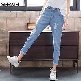 QUẦN JEAN BAGGY NỮ BIG SIZE RÁCH KIỂU MÀU XANH NHẠT THỜI TRANG 001