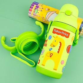Bình Đựng Nước Thép Không Gỉ Có Dây Đeo Cho Trẻ Em Fisher Price Xanh Lá Cây