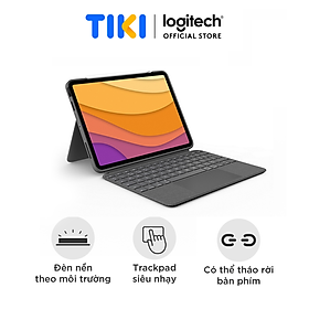 Bao da kèm bàn phím Logitech Combo Touch iPad Air gen 4, gen 5 - Backlit keys có thể tháo rời, Trackpad siêu nhạy - Hàng chính hãng