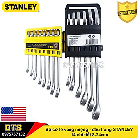 Bộ cờ lê cao cấp STANLEY vòng miệng - đầu tròng 14 chi tiết 8-24mm khay đựng tiện dụng chống va đập - Chính hãng