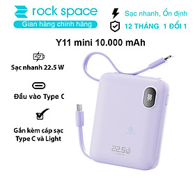 Pin sạc dự phòng mini tích hợp dây sạc Rockspace Y11 sạc nhanh 22.5w dung lương 10000mAh - Hàng chính hãng bảo hành 12 tháng