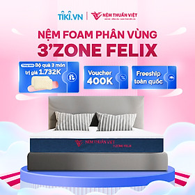 Mua (1m2x2mx22cm) Nệm Foam Phân Vùng Thuần Việt 3 zone Felix - Miễn Phí Vận Chuyển  Bảo Hành 12 Năm  Trả Góp 0%