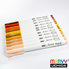 Combo 12 bút lông đầu cọ viết calligraphy Marvy Artist Brush 1100 - Tone nâu cam