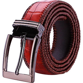 Thắt Lưng Nam Da Cá Sấu Đan Viền Bản Lớn Đầu Kim Huy Hoàng HT4296 - Nâu Đỏ