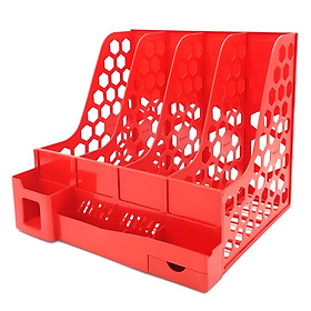 Giá Đựng Tài Liệu 4 Ngăn Kèm Ống Cắm Bút Fiz GUBWJK9392 - Mẫu 3 - Màu Đỏ