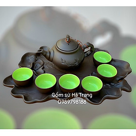 Mua Bộ trà gốm tử sa Bát Tràng cao cấp  Ấm khắc trúc khay sen