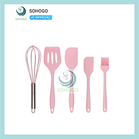 Bộ Dụng Cụ Nấu Ăn Silicone Chống Dính 5 Món Combo Dụng Cụ Nấu Ăn Đa Năng – Chất Liệu Silicone Cao Cấp Bộ Dụng Cụ Nhà Bếp Silicone Chống Nóng, An Toàn Cho Sức Khỏe