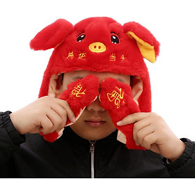Mũ lông tai giật Heo đỏ - Năm mới may mắn