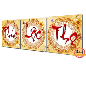 Tranh treo phòng khách-Tranh treo tường Phúc Lộc Thọ LT 02/Gỗ MDF cao cấp phủ kim sa/ Chống ẩm mốc, mối mọt/Bo viền góc tròn