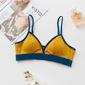 Áo Lót Bralette Cotton Không Gọng Thiết Kế Có Khe Tháo Mút Phối Màu Cá Tính B213