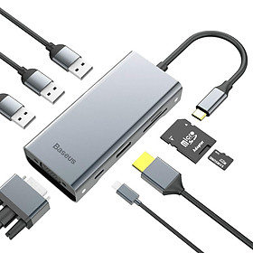 HUB chuyển đổi Baseus 8in1 USB-C To 4K HDMI,VGA,PD Charging Port,3 USB 3.0,SD/TF Card - Hàng nhập khẩu