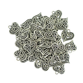 New 50 pcs Hollow Heart Charms Pendants DIY Jewelry Making Tibetan Silver