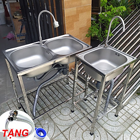 Bộ Chậu Rửa Chén Bát Có Chân Kèm Vòi Inox Nước Lạnh - Gồm kệ chân, chậu, vòi, bộ xả tặng dây cấp keo non