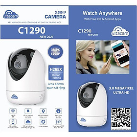 Camera IP Wifi Vitacam C1290 (New 2021) 3.0Mp Ultra HD, Quan Sát Ban Đêm Xoay 360 Độ - Hàng chính hãng