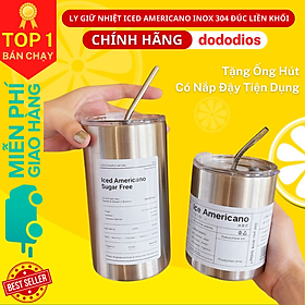 Bình đựng nước giữ nhiệt Iced Americano có ống hút dung tích 600ml, Ly cốc giữ nhiệt cute uống cà phê dùng văn phòng, Cốc giữ nhiệt Iced Americano thể tích 650ML/300ML,làm bằng inox,có ống hút - Hàng Chính Hãng dododios