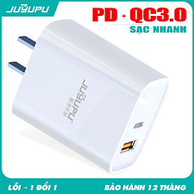 Mua Củ sạc JUYUPU U01CT sạc nhanh PD QC3.0 công suất 18W 2 cổng ra Type C USB cốc sạc điện thoại dành cho iPhone Samsung OPPO VIVO HUAWEI XIAOMI - HÀNG CHÍNH HÃNG