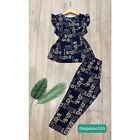 Đồ bộ nữ,đồ ngủ mặc nhà lửng 9 tấc tay cánh tiên vải lanh BL 52 họa tiết dễ thương size 51-70kg