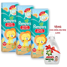 Combo 3 Gói Pampers Tã Điều Hòa XXL44 + Tặng Chai Nước Giặt Ariel 2.4Kg Dịu Nhẹ