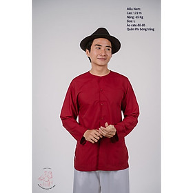 Bộ áo bà ba nam phối áo cate đỏ + Quần phi trắng - Có bộ bà ba Bigsize - Bộ áo đỏ quần trắng