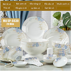 Mua Bộ bát ăn cơm 28 món  chất SỨ XƯƠNG Giang Tây cao cấp - Sứ mỏng nhẹ nhưng cứng và trong  cách nhiệt tốt GS30