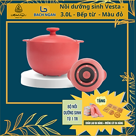 Mua Nồi Sứ Dưỡng Sinh Minh Long (Bếp Từ) Vesta_Màu đỏ_(tròn cao  có chân)  Dùng Cho Bếp Từ_Healthy cook