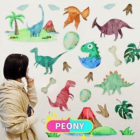 PEONY DIY Wall Decals Waterproof Self Adhesive Dinosaur Wall Stickers for Kids Nursery Bedroom Home Decoration Living Room PVC Removable