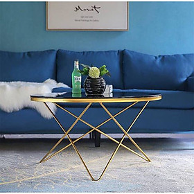 Mua Bàn sofa tròn mặt kính chân V 60cm - Chân vàng kính đen