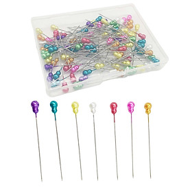 100Pcs Colorful Pearl Head Straight Pins with Box Sewing Pins for Dressmaker