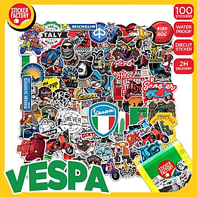 Vespa - hộp set 100 sticker decal hình dán nón bảo hiểm , laptop, xe máy, ô tô - STICKER FACTORY