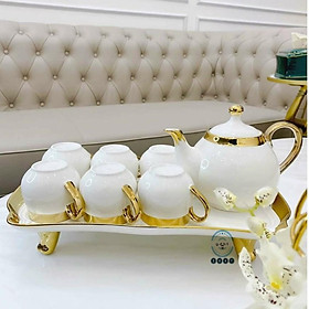 Mua BỘ ẤM TRÀ KÈM KHAY TRẮNG PHONG CÁCH KIỂU ÂU SANG TRỌNG