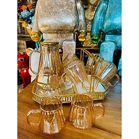 Mua Cobo bộ bình đựng nước uống thủy tinh chịu nhiệt cao cấp 6 cốc   khay và giá úp cốc màu vàng Gold sang trọng