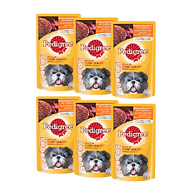 Bộ 6 túi thức ăn cho chó lớn dạng sốt Pedigree vị bò và rau củ 130g