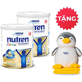 Combo 2 lon sản phẩm dinh dưỡng y học Nutren Junior cho trẻ từ 1-12 tuổi 850g tăng trưởng 3 chuẩn: Thế chất, Đề kháng, Tư duy - Tặng bộ gối mền chim cánh cụt