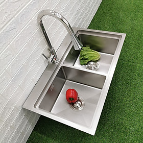 Mua CHẬU RỬA CHÉN BÁT INOX 304 2 HỐ CÂN NANO BẠC