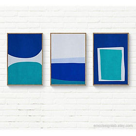 Tranh treo tường | Bộ 3 tranh Blue & Teal Abstract, Baby Blue Teal Classic Blue Wall Art