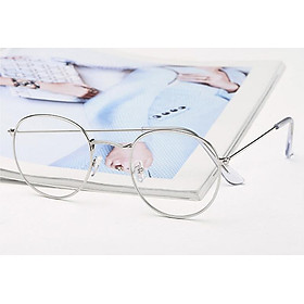 Kính Gọng Kim Loại Mắt Tròn Cube Bản Thay Được Mắt Cận Màu Trắng