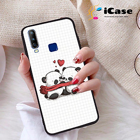 Ốp lưng iCase dành cho Vivo U10 chất liệu viền dẻo lưng cứng nhám TPU có hai lỗ xỏ dây đeo in nổi 4D hình bộ sưu tập Panda 09