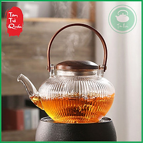 Mua Ấm đun thủy tinh chịu nhiệt kẻ dọc nắp gỗ 900ml