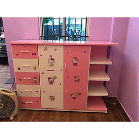 Tủ nhựa trẻ em hồng  2 cánh 5 ngăn kéo có kệ trang trí