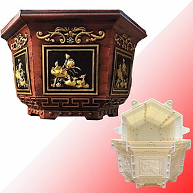 Khuôn Chậu Cảnh ABS Lục Giác 60 Sen - Phúc Lộc Thọ- Cá Chép- Tài Lộc + Khuôn Chân Đôn Kỷ đổ úp đáy