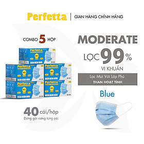 [Combo 5 HỘP - PERFETTA MODERATE] - Khẩu Trang Y Tế Chất Lượng Cao, Kháng Khuẩn, Chống Bụi Mịn, 3 Lớp, Bảo Vệ Tối Ưu - (50 cái/hộp)