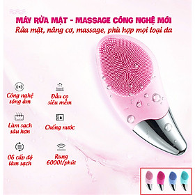 Máy rửa mặt - Máy massage mặt nâng cơ - Máy rửa mặt nâng cơ sóng âm + TẶNG BĂNG ĐÔ QUẤN ĐẦU - Pin sạc dùng đến 15 ngày - Chống nước hiệu quả