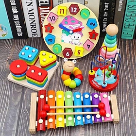 Combo 6 món đồ choi gỗ cho trẻ em vui chơi trí tuệ - Đồ chơi gỗ thông minh cho trẻ em
