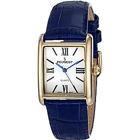 Peugeot Women's 14K Gold Plated Tank Leather Dress Watch with Roman Numerals Dial