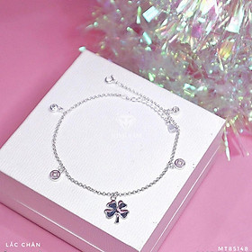 Lắc chân bạc nữ cỏ bốn lá đồng xu may mắn bạc 925,Lắc chân bạc Ý cỏ bốn lá đồng xu tài lộc may mắn-Minh Tâm Jewelry